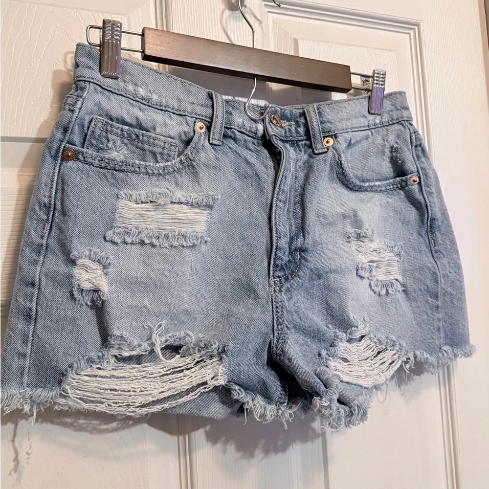 Altar'd State Light Blue Distressed Denim Cutoff Shorts - Picture 2 of 5
